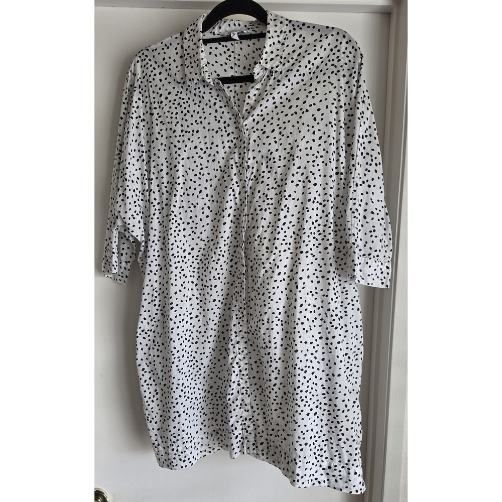 & Other Stories Shirt Size 6 Polka Dot White Black Cotton Collared 3/4 Sleeve